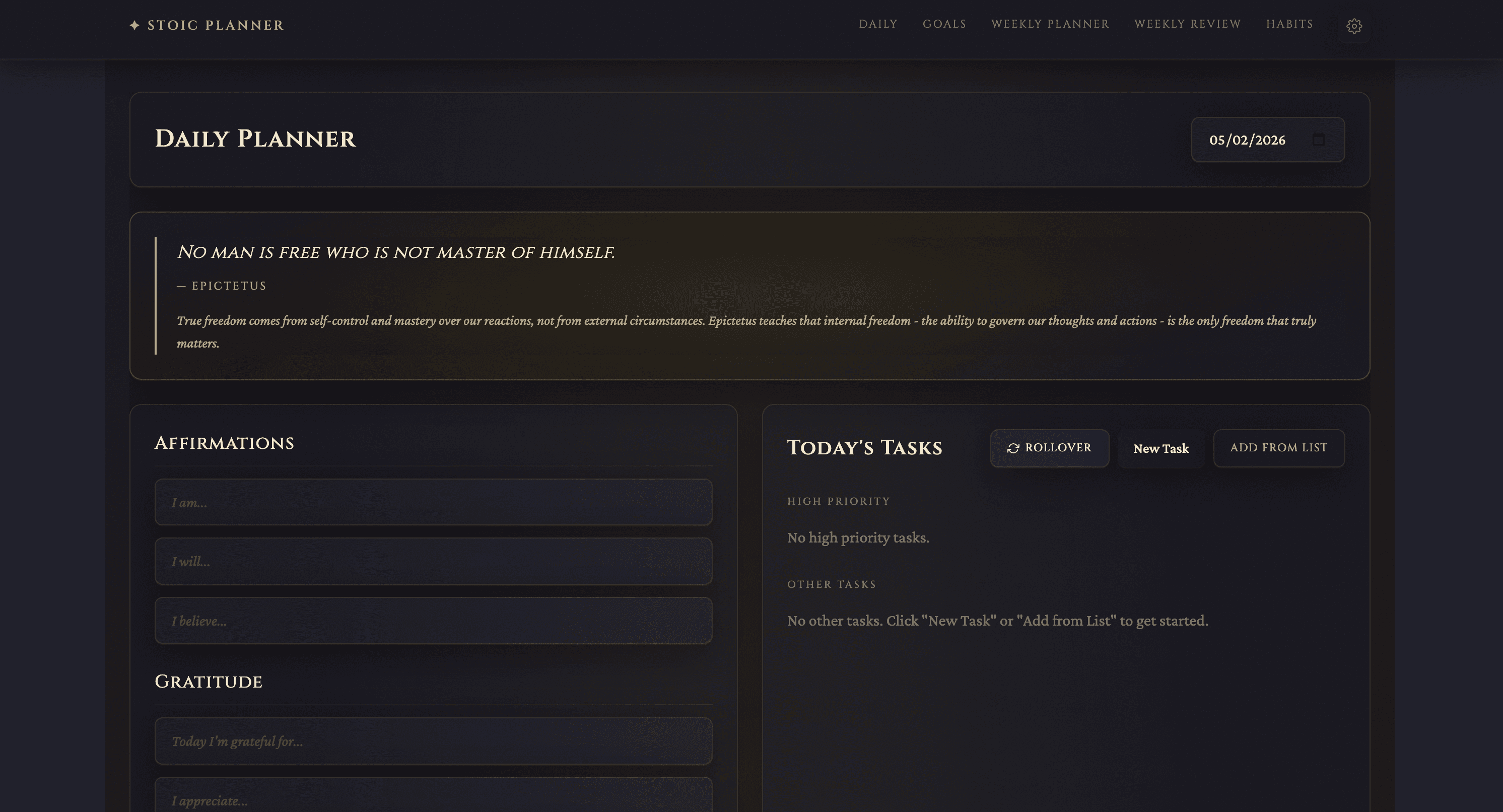 Stoic Goal Planner screenshot